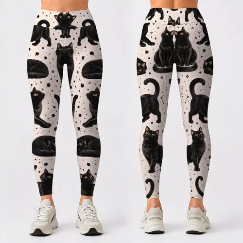 Black Cat Scatter for Yoga, Pilates and Everyday Casual Style for Cat Lovers Leggings