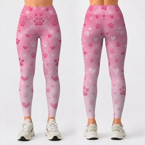 Soft Pink Paw Prints and Hearts for Yoga, Running, and Everyday Activewear Style Leggings