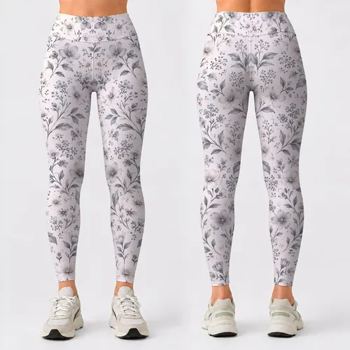 Ivory Silver Ditsy Blossoms for Yoga, Pilates, and Everyday Studio-to-Street Activewear Leggings