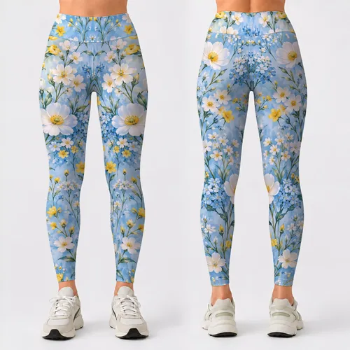 Sky Blue Wildflowers for Yoga, Pilates and Springtime Leisure Leggings