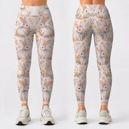 Whimsical Bunny Blossoms for Yoga, Pilates and Everyday Outings Leggings