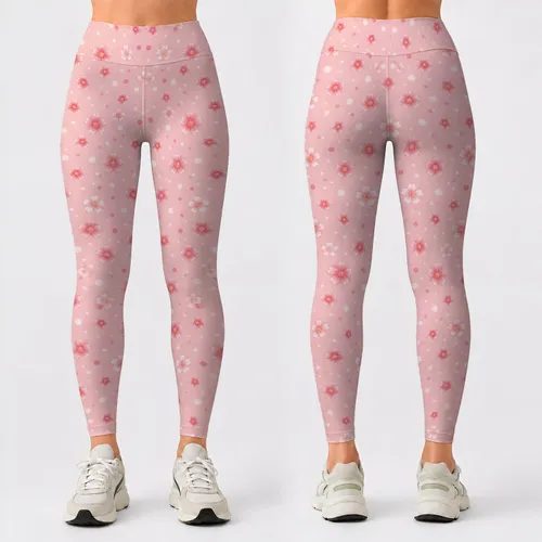 Blush Pink Polka Dots And Tiny Blossoms For Yoga, Pilates, And Everyday Wear Leggings