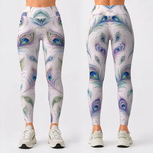 Pastel Peacock Feathers for Yoga, Pilates, and Everyday Activewear Style for Women Leggings