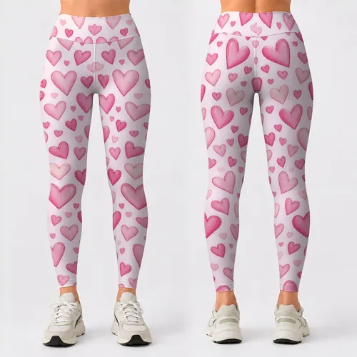 Sweet Pink Heart Motifs for Yoga, Pilates, Commuting and Everyday Outings for Women Leggings