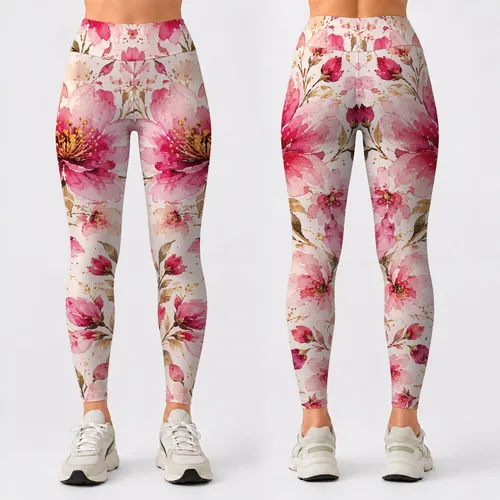 Pink Watercolor Flowers for Yoga, Pilates, and Everyday Errands Leggings