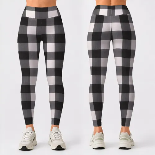Black And White Buffalo Check For Yoga, Pilates, Commuting And Everyday Wear Leggings