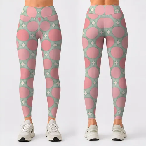 Blush Pink Circles and Emerald Stars for Yoga Pilates and Everyday Activewear Leggings
