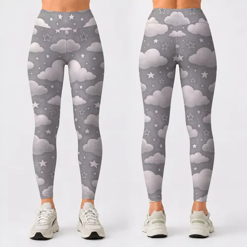 Soft Cloud And Star Sky Motifs For Yoga, Pilates And Everyday Activewear Leggings