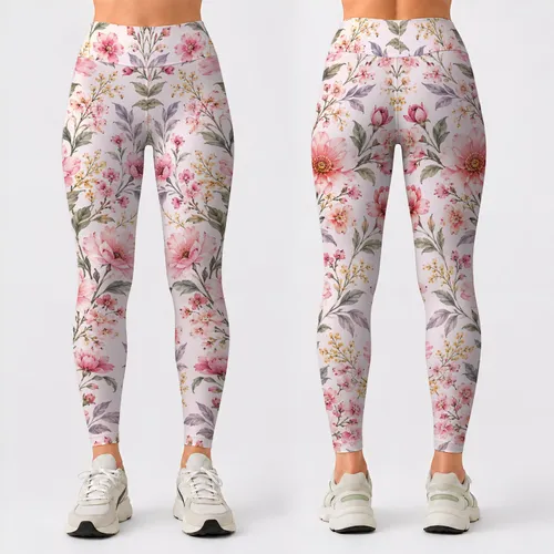 Soft Pink Wildflower Florals for Yoga, Pilates, and Everyday Studio-to-Street Style Leggings