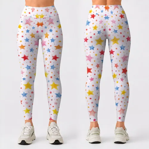 Cheerful Colorful Stars for Yoga, Pilates and Everyday Active Style and Travel for Women Leggings