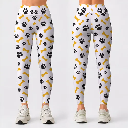 Charcoal Paw And Golden Bone Motifs For Pet-Loving Yoga And Everyday Errands Leggings