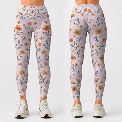 Apricot Wildflower Motifs for Yoga, Pilates and Everyday Casual Outings Leggings