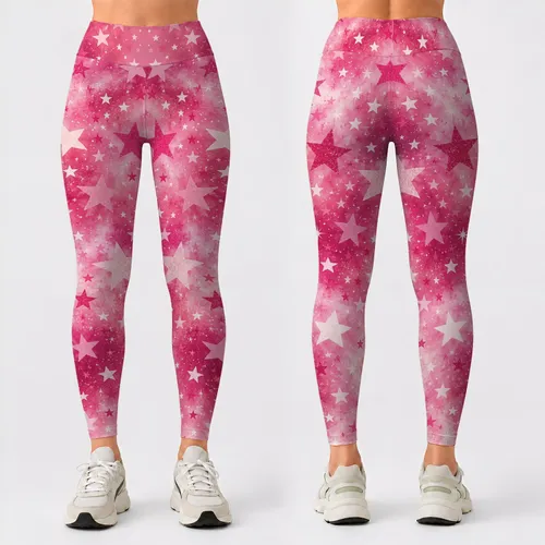 Pink Star Motif Style for Yoga, Pilates, Studio Sessions and Everyday Errands for Women Leggings
