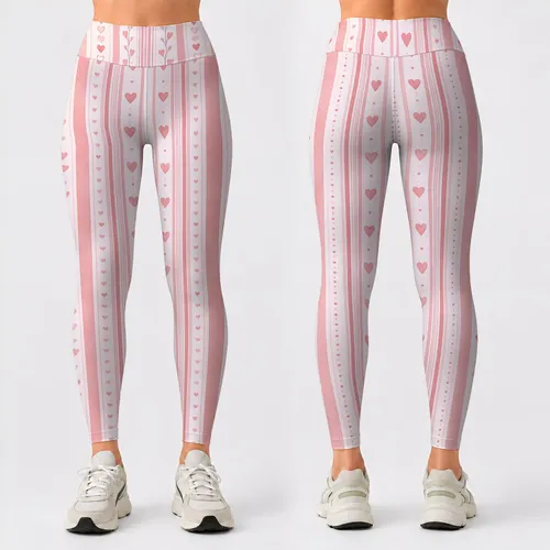 Blush Pink Heart Stripe Motif for Yoga, Pilates, Travel, and Everyday Activewear Style Leggings