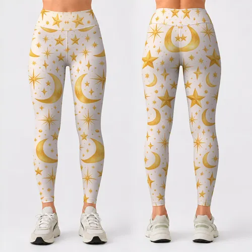 Golden Stars and Crescent Moons for Yoga, Pilates, and Everyday Outings Leggings