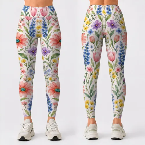 Pastel Wildflower Blooms for Yoga, Pilates, Travel and Everyday Springtime Style Leggings