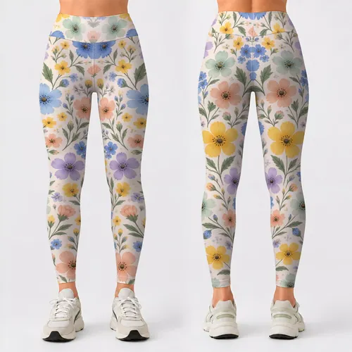 Pastel Ditsy Meadow Flowers for Yoga, Pilates, and Everyday Spring Style Leggings