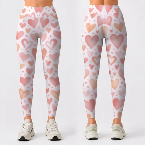 Soft Peach Heart Motifs for Yoga, Pilates, Commuting and Everyday Wear for Women Leggings