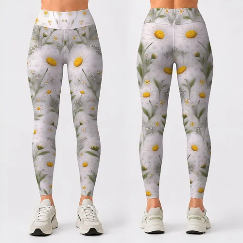 White Daisy Blooms for Yoga, Pilates, and Everyday Spring Style Leggings