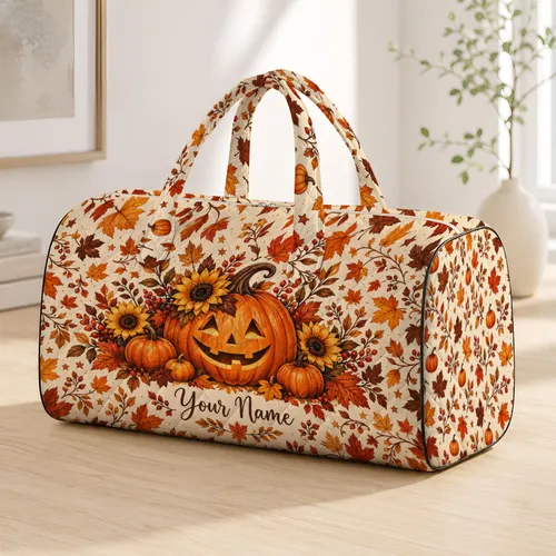 Autumn Pumpkin And Maple Leaves For Halloween Gatherings And Fall Getaways Quilted Weekend Bag