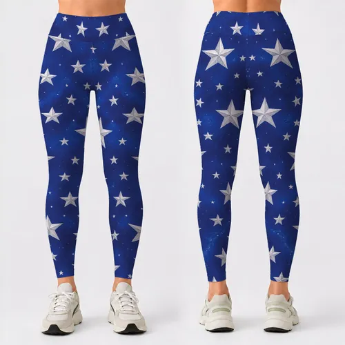 Cobalt Blue And White Star Motif For Gym Training, Yoga, And Everyday Activewear Leggings