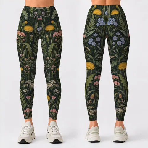 Wildflower Meadow Blooms for Yoga, Running and Everyday Outdoor Wellness for Active Women Leggings