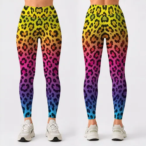 Neon Lime Rainbow Leopard Spots for Bold Gym Sessions and Outdoor Running Style Leggings