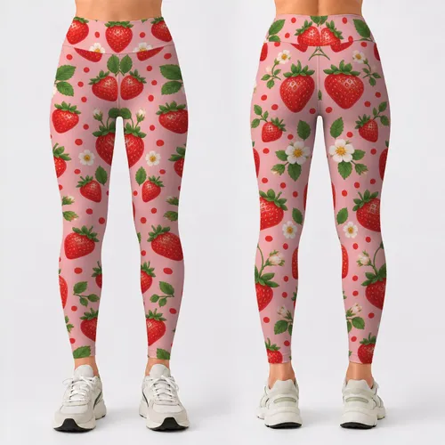 Sweet Strawberry and Dot Motifs for Sunny Fitness Days and Casual Summer Outings Leggings