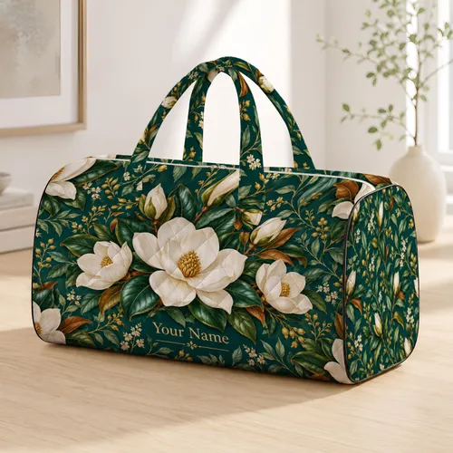 White Magnolia Blossoms with Green Leaves for Relaxed Tropical Beach Vacation Getaways Quilted Weekend Bag