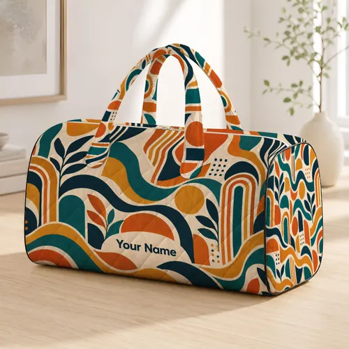 Retro Teal and Tangerine Geometric Waves for Sunny Beach Days and Weekend Getaways Quilted Weekend Bag