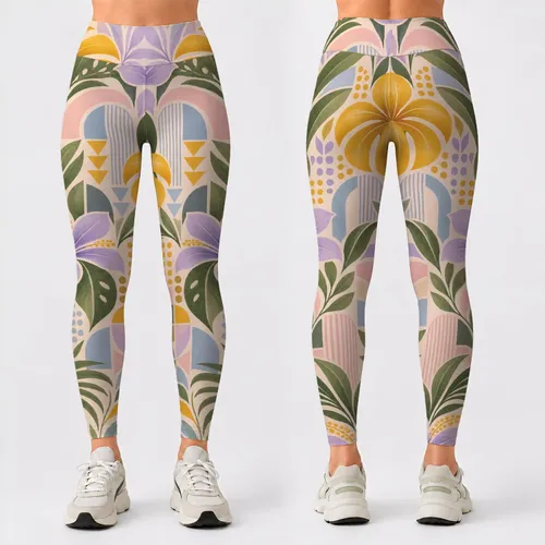 Geometric Tropical Florals for Yoga, Pilates and Everyday Active Living for Active Women Leggings