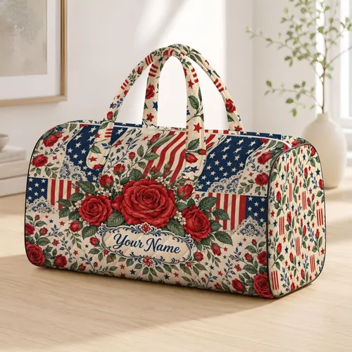 Americana Rose, Star and Stripe Motifs for Road Trips, Summer Holidays and Getaways Quilted Weekend Bag