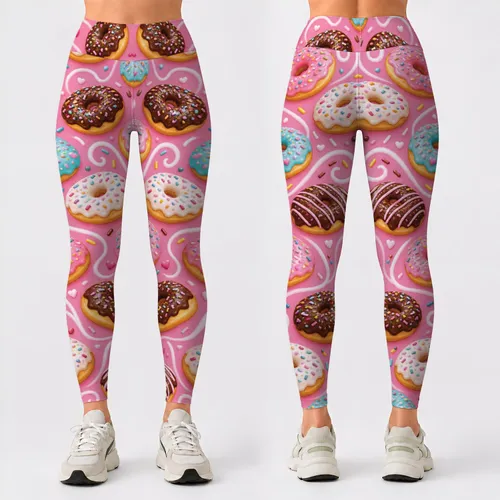 Pink Donut Dessert Motifs for Yoga, Pilates and Sweet Everyday Style Leggings