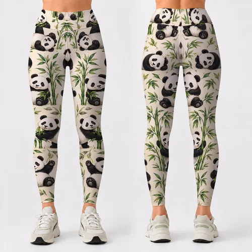 Playful Panda Bamboo Motifs for Yoga Sessions and Everyday Activewear Leggings