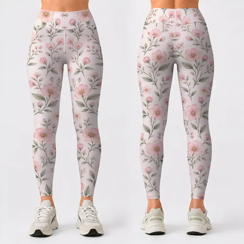 Blush Daisy And Sage Floral Motifs For Yoga Pilates And Everyday Wear Leggings