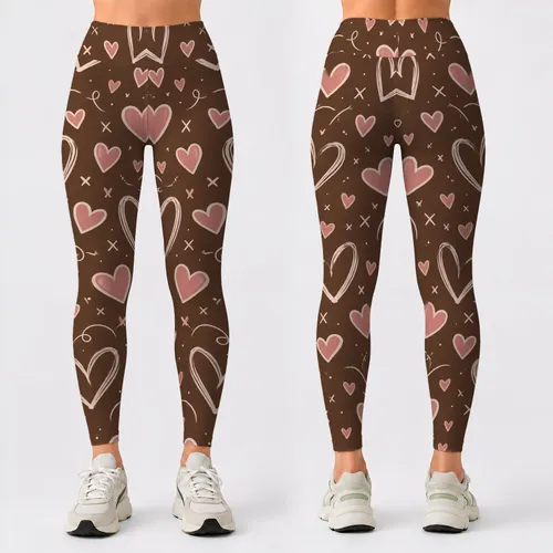 Blush Hearts And Ivory Doodles For Yoga Pilates And Everyday Errands Leggings