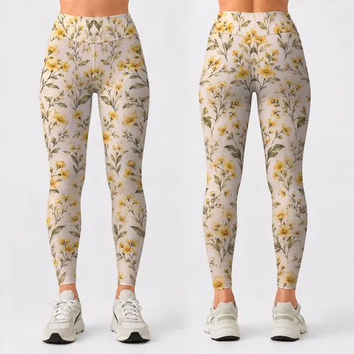 Tiny Yellow Wildflowers for Yoga, Pilates, and Everyday Casual Style Leggings
