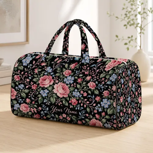 Pink Rose and Bluebell Florals for Campsite Getaways and Weekend Adventures for All Quilted Weekend Bag