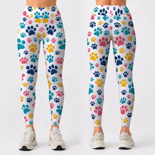 Colorful Paw Prints for Yoga, Pilates, Gym Sessions and Everyday Active Lifestyle Leggings