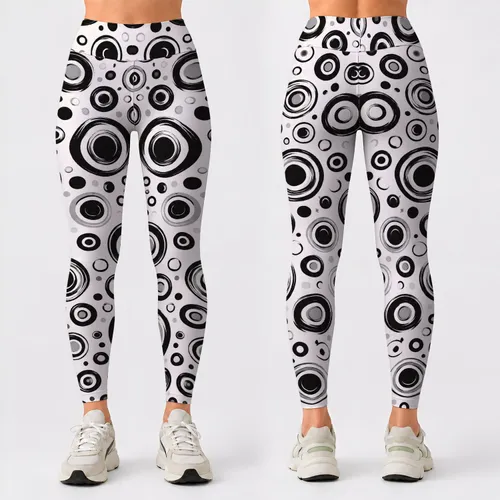 Monochrome Concentric Polka Dots for Yoga, Pilates and Everyday City Style for Women Leggings