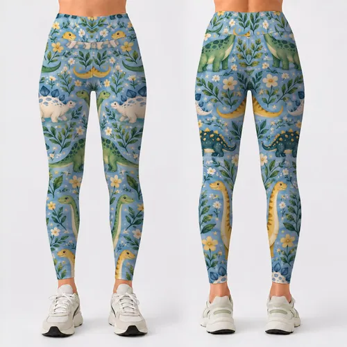 Cute Pastel Dinosaur Motifs for Yoga, Pilates and Everyday Activewear Enthusiasts Leggings