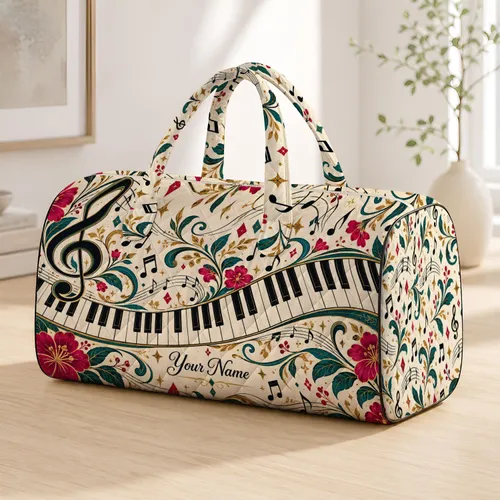 Ivory Piano Key Music Motif for Beachside Getaways and Creative Weekend Travel Escapes Quilted Weekend Bag