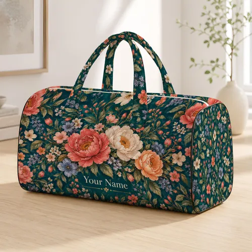 Bohemian Coral Rose Garden for Beach Getaways and Relaxed Summer Travel Quilted Weekend Bag