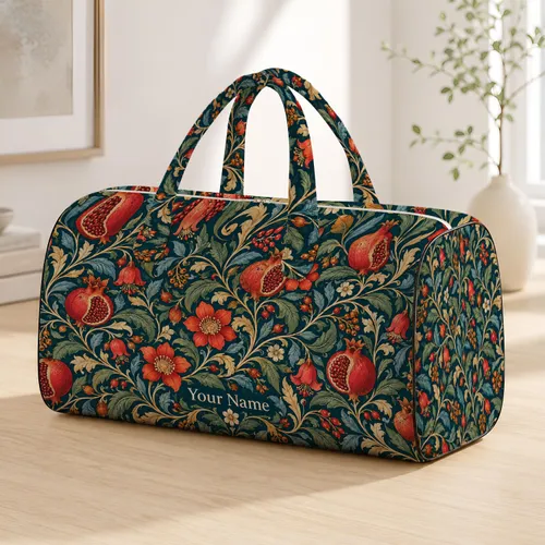 Vermilion Pomegranate Vines for Bohemian Beach Days and Weekend Getaways Quilted Weekend Bag