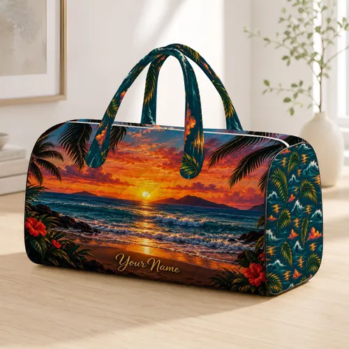 Tropical Sunset Palm Beach Scene for Relaxed Coastal Getaways and Summer Travel Escapes Quilted Weekend Bag