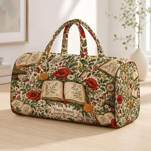 Vintage Open Books and Wildflowers for Literary Getaways and Garden-Loving Travelers Quilted Weekend Bag