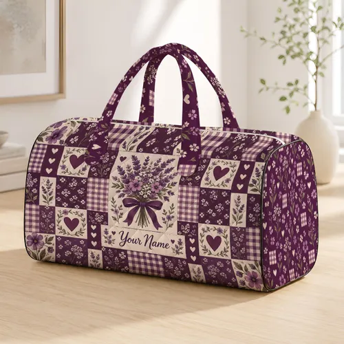 Purple Heart Patchwork for Romantic Beach Getaways and Relaxed Weekend Escapes Quilted Weekend Bag