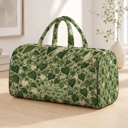 Sage Green Heart Leaf Vines for Peaceful Woodland Getaways and Weekend Travel Quilted Weekend Bag