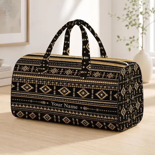 Black And Ivory Desert Geometric Bands For Sunlit Getaways And Everyday Travel Style Quilted Weekend Bag