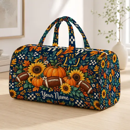 Autumn Footballs, Pumpkins And Sunflowers For Cozy Fall Football Game Day Gatherings Quilted Weekend Bag